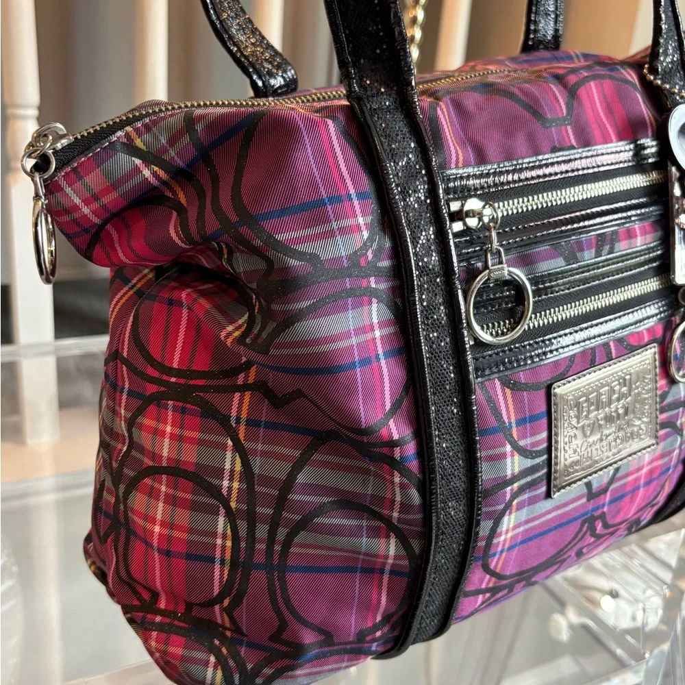 EUC Coach Poppy Pink and Black Shoulder Bag with Plaid Design - Picture 8 of 15